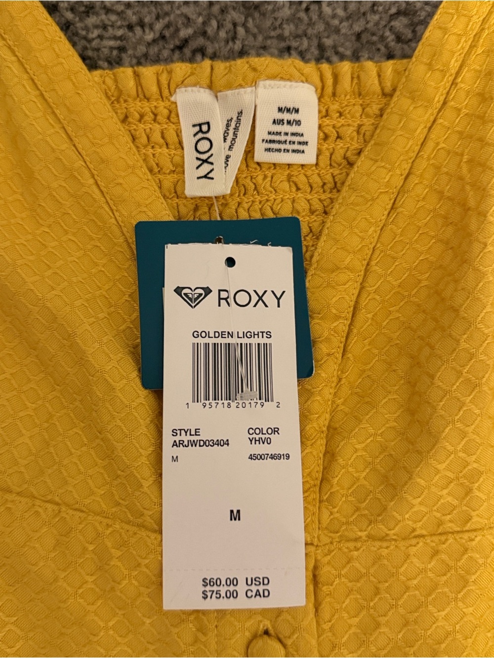 Roxy Golden Lights Yellow Textured V-Neck Dress - Picture 2 of 4